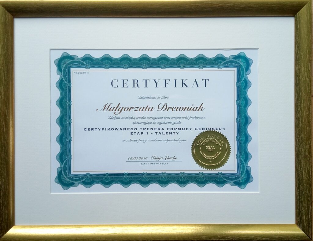 Małgorzata Gosia Drewniak - Trenerka Powrotu do Siebie, specjalistka od Talentów Gallupa i Talentów Ducha, pomaga kobietom poznać swoją mapę talentów i żyć w zgodzie z sobą